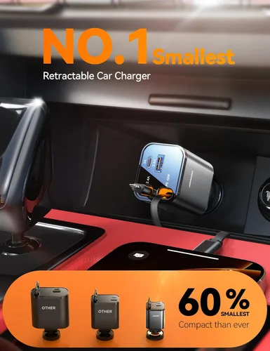 Vista 7 de [2026 Ultra-compacto] Cargador de coche retráctil de 84 W, [PD 45W] Cargador de coche USB C para iPhone 16 17 Pro carga rápida, accesorios de coche