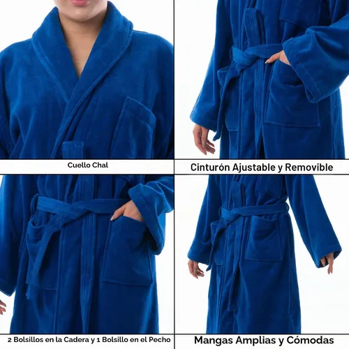 Vista 3 de Alpine Swiss Blair - Albornoz de velour de algodón y felpa para mujer, con cuello de chal, para spa Azul
