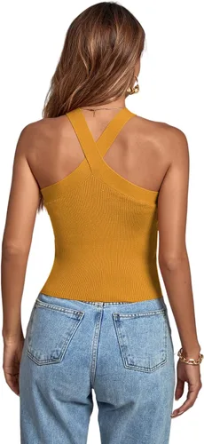 Vista 2 de Umenlele Camiseta corta sin mangas con cuello halter cruzado para mujer