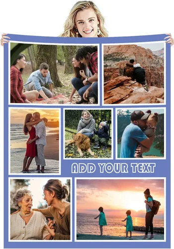 Vista 6 de Manta de fotos personalizada con collage de texto, imagen, regalo de cumpleaños de boda para adultos, bebés, niños, niñas, niños, papá, mamá, 1 Foto