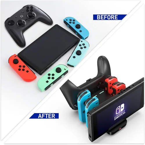 Vista 5 de RHOTALL Cargador de controlador de interruptor para Nintendo Switch, OLED, Lite, 6 en 1 Joycon y estación de carga Pro Controller, soporte de carga