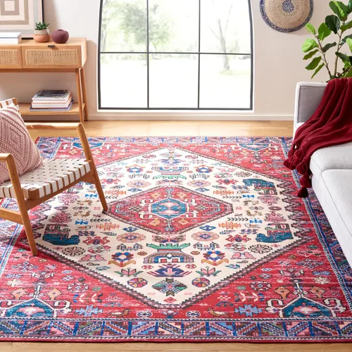 Vista 14 de SAFAVIEH Tucson Collection - Alfombra lavable de 2 pies 6 pulgadas x 8 pies, beige y gris, antideslizante, ideal para zonas de alto tráfico en sala