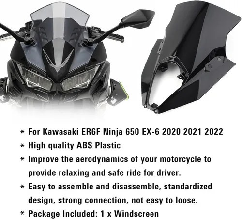 Vista 10 de Winds n Protector Deflector de viento Parabrisas Carenado de plástico negro para Kawasaki ER6F Ninja 650 EX-650 2020 21 22 2023