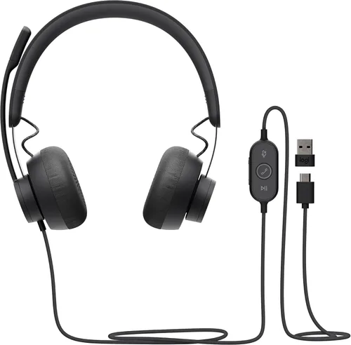 Vista 8 de Logitech Zone - Auriculares con cancelación de ruido con cable, USB-C con adaptador USB-A, grafito, color negro