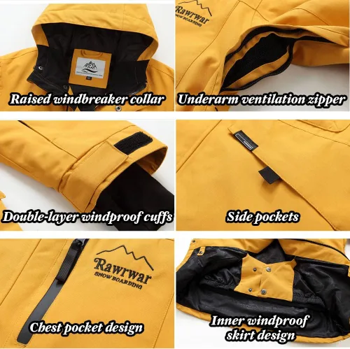 Vista 6 de Chaqueta de esquí para mujer, impermeable, chaqueta de nieve para invierno, resistente al viento, chaqueta de snowboard con capucha