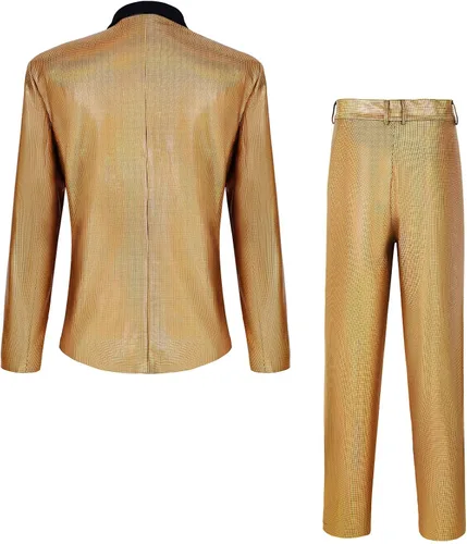 Vista 3 de Men's Metallic Sequin Slim Suit Two-Piece Set Outfit 70s Disco Prom Costume