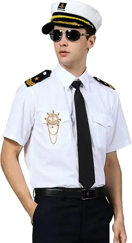 Vista 7 de 6 piezas de disfraz de capitán de yate de marinero para hombres, juego de accesorios de crucero para adultos para fiestas temáticas náuticas