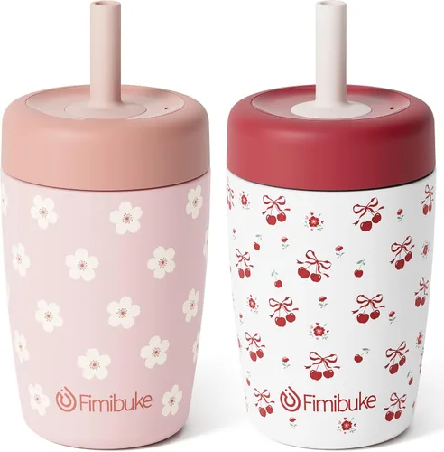 Vista 9 de Fimibuke Vasos para niños y niños pequeños a prueba de derrames, 12 onzas, vasos entrenadores con aislamiento para niños y niñas, vaso con popote