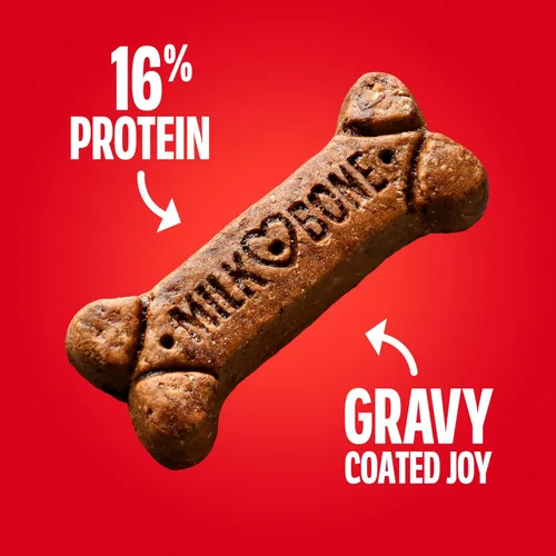 Vista 4 de Milk-Bone Gravy Bones - Golosinas para perros con 4 sabrosos sabores de carne recubiertos en salsa, 7 libras
