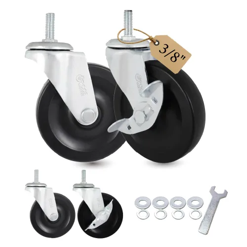 Vista 15 de AXL Juego de 4 ruedas giratorias de 3 pulgadas, ruedas giratorias de vástago roscado de 3/8 a 16 x 1 con frenos, reemplazo silencioso de PVC