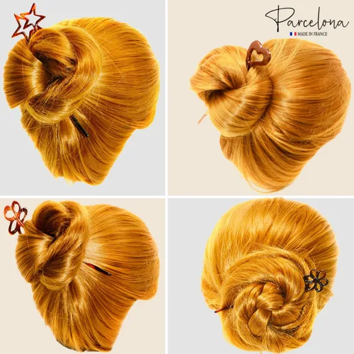 Vista 5 de Parcelona French Lavish - Juego de 4 palillos de celuloide para el pelo de moño grande para mujer