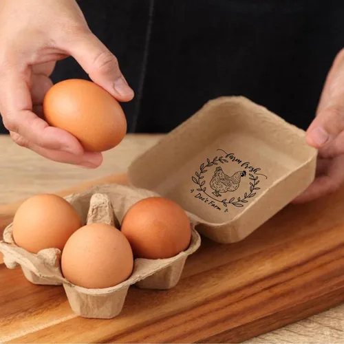 Vista 5 de Sello personalizado de cartón de huevos para huevos frescos, sellos personalizados de cartón de huevos de madera y goma para granjeros granjeros