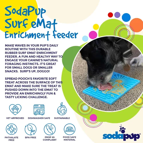 Vista 3 de SodaPup Surf eMat - Alimentador de enriquecimiento duradero fabricado en Estados Unidos con goma no tóxica, segura para mascotas, segura