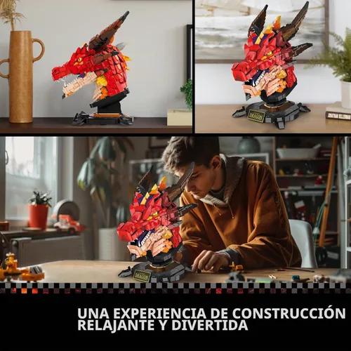 Vista 5 de JMBricklayer Juego de dragón para adultos 70105, diseño de animales geniales, cabeza de dragón, juguetes de bloques de construcción, colección
