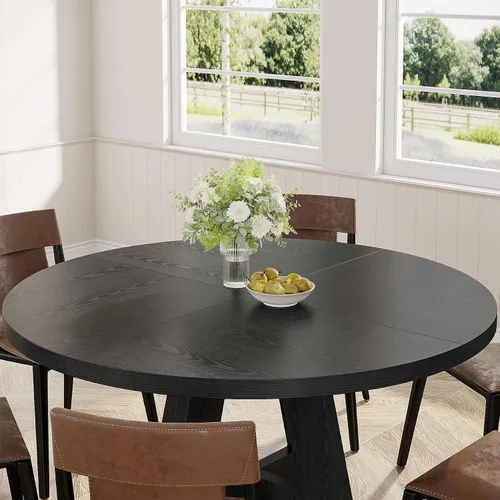Vista 4 de Tribesigns Mesa de Comedor Redonda de 47 Pulgadas Mesa de Cocina de Madera para Comedor, Mesas de Dinner Room de 47" para 4-6, Muebles de Acento