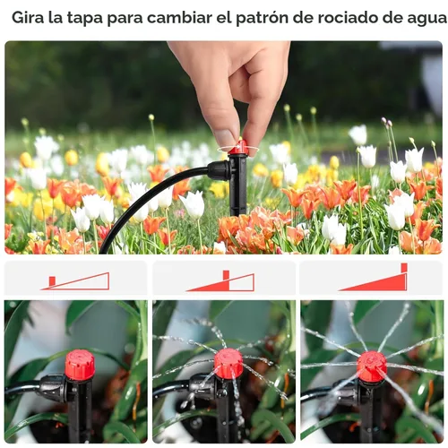 Vista 4 de Emisores de riego por goteo para tubos de riego por goteo de 1/4 de pulgada, goteros de flujo de agua ajustables de 360 grados en estaca de flecha