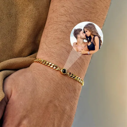 Vista 2 de DayOfShe Pulseras personalizadas para hombre con imagen en el interior, pulsera de proyección de fotos personalizada para novios, padres, esposo