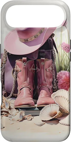 Vista 26 de Botas rosas y sombrero de vaquero Funda floral de vaquera costera para iPhone 17