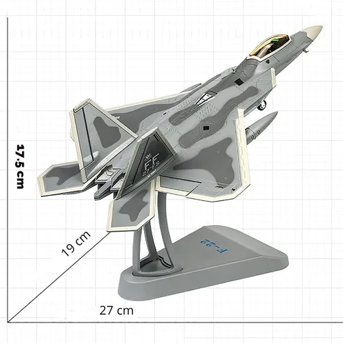 Vista 2 de F-22 Raptor Diecast Metal Plane 1/72 Escala, modelo de pantalla de caza gris
