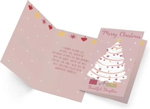 Vista 3 de Prime Greetings Tarjeta de Navidad para hija, fabricada en Estados Unidos, ecológica, tarjeta gruesa con sobre de primera calidad de 5 x 7.75