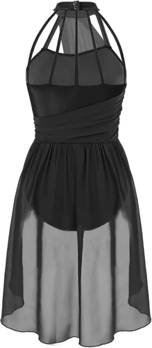 Vista 2 de FEESHOW Lyrical - Vestido de malla sin mangas con bloques de color para mujer, disfraz moderno y contemporáneo de baile