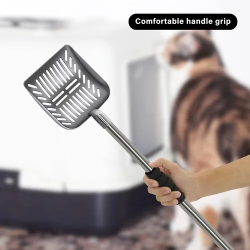 Vista 10 de Cuchara de arena para gatos, pala de metal de mango largo para gatitos, resistente para caja de arena, pala para excrementos de mascotas, pala