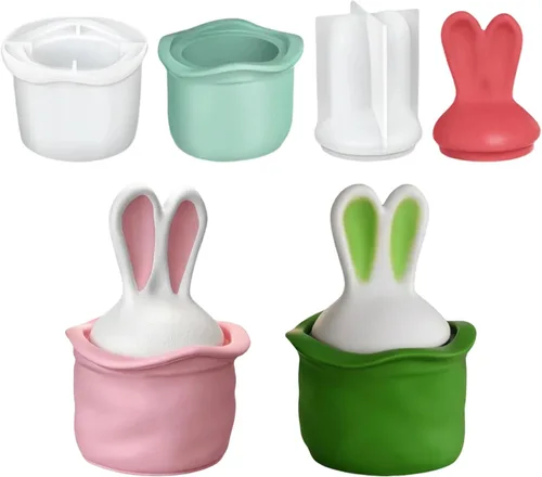 Vista 9 de Molde de silicona para tarro de vela de huevo de conejo de Pascua, molde de resina de huevo de conejo 3D para velas, taza de almacenamiento