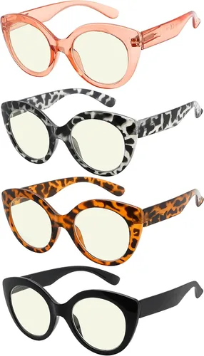 Vista 7 de Eyekepper Paquete de 4 lentes de lectura redondos para mujeres, lectores de marco grande +0.00
