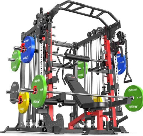 Vista 14 de Rack Multiusos para Sentadillas, Conjunto de Rack de Pesas Smith Machine con Sistema de Crossover de Cables, Racks de Potencia para Gimnasio
