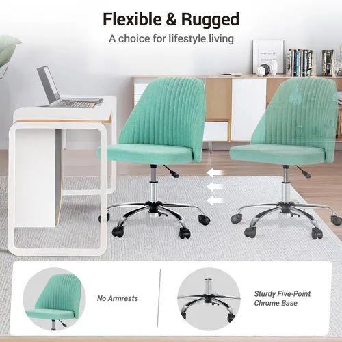 Vista 6 de YSSOA Silla de escritorio de oficina con respaldo y ruedas, silla de tela para computadora, sin brazos, altura ajustable, cómoda silla de tocador