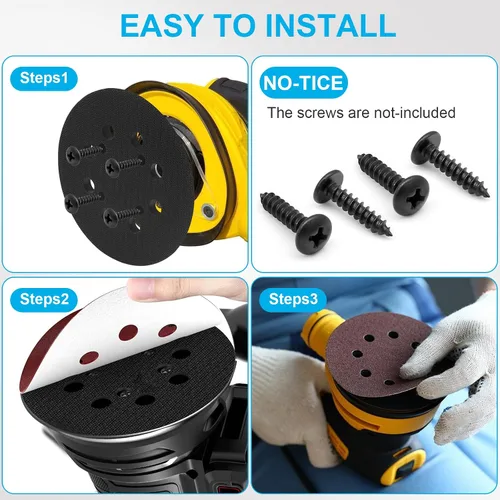 Vista 6 de Paquete de 2 almohadillas de repuesto para lijadora orbital DeWalt, almohadillas de metal de 5 pulgadas con 8 agujeros para lijadora de metal