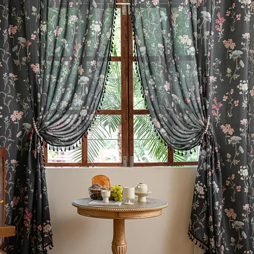 Vista 51 de Cortinas florales de granja semiopacas para sala de estar, de 63 pulgadas de largo, mezcla de lino y algodón, paneles de cortina de ventana cortos