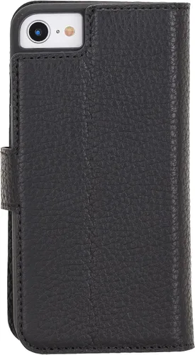 Vista 6 de Compatible con iPhone 7/8 / SE Funda tipo cartera, cuero genuino hecho a mano, cubierta magnética desmontable con soporte para tarjetas