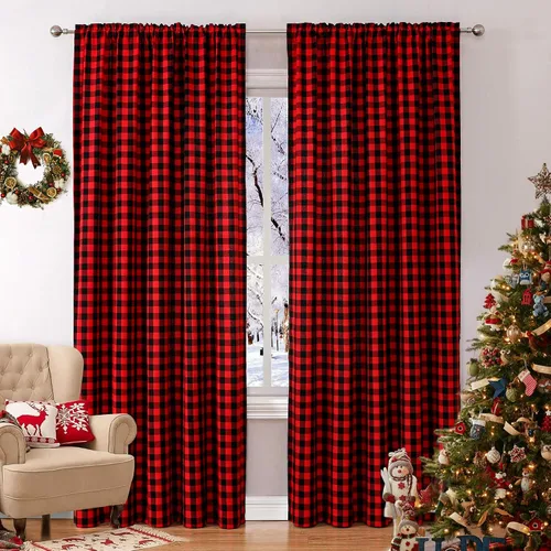 Vista 13 de WUBODTI Cortinas de filtrado de luz a cuadros beige y blanco de 63 pulgadas de largo, 2 paneles de 63 pulgadas de largo, bolsillo para barra, no se