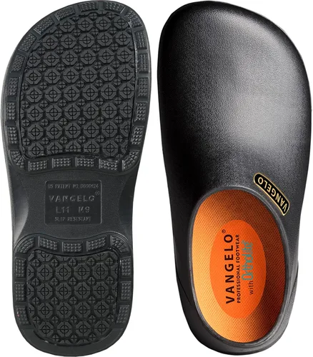 Vista 3 de VANGELO Zuecos profesionales antideslizantes para mujer, zapatos de trabajo, zapatos de enfermera, zapatos de chef, negro, blanco, lima, multicolor