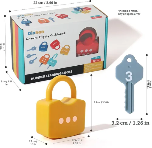 Vista 6 de Dinhon Kids - Cerraduras de aprendizaje con llaves, juguete para jugar con los números y contar, juguetes educativos Montessori para niños y niñas