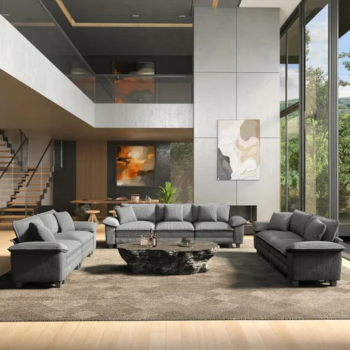 Vista 32 de HERA'S HOUSE Juego de sofás seccionales modulares de 2 piezas, juego de sofá de gran tamaño con loveseat y sillón, cómodos sofás nube con cojines