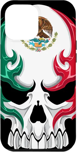 Vista 26 de Funda para iPhone 17 con diseño de bandera de México, diseño tribal de calavera mexicana