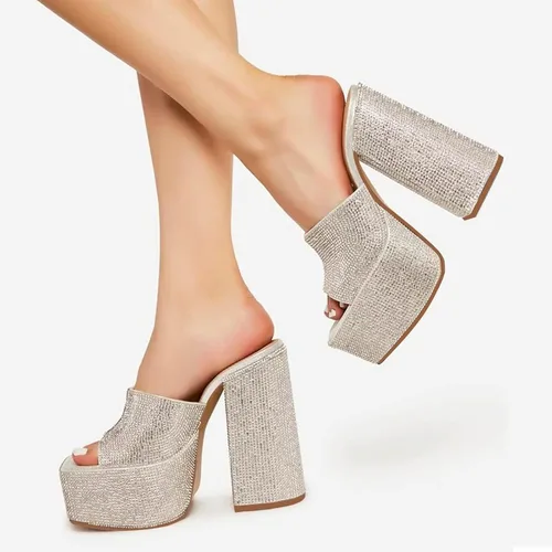 Vista 5 de Dsevht Sandalias de plataforma gruesa para mujer, sandalias de plataforma con punta cuadrada y tacón alto