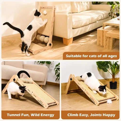 Vista 3 de Rascador para gatos, rascador de gatos con ángulos de 180°, almohadilla para rascar gatos de 23.6 pulgadas con bolas de juguete, almohadilla