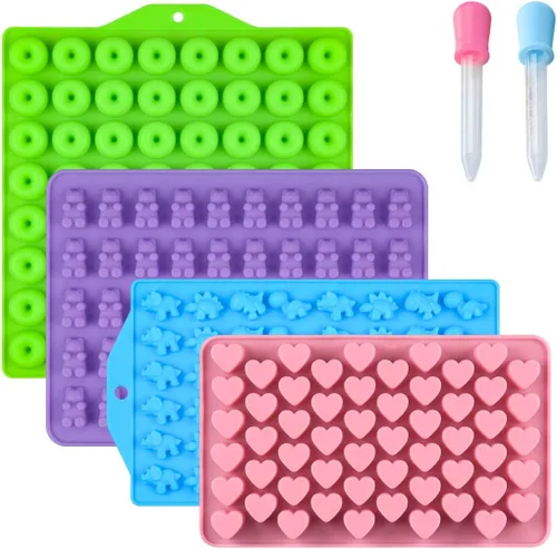 Vista 10 de Moldes de Gomitas de Oso de Silicona para Dulces – Moldes de Gomitas de Chocolate de Tamaño Mini con 2 Goteros de Silicona Antiadherente de Grado
