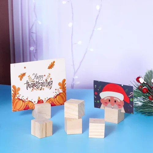 Vista 7 de 20 portatarjetas de madera para colocar tarjetas de mesa, soportes para letreros pequeños, tarjetero de madera rústica con tarjetas de papel marrón