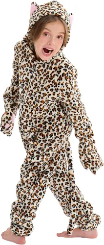 Vista 2 de Cheetah Tiger Skeleton Costume Toddler Kids Adult Halloween Costume Animal Oneise Costume Outfit for Girls Boys Women Men