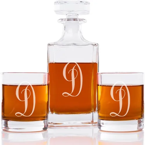 Vista 8 de Abby Smith Juego de decantador de whisky con inicial de estilo lujoso y vasos de rocas, letra A