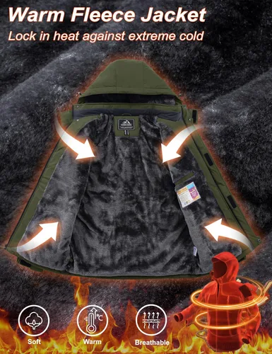 Vista 3 de MAGCOMSEN - Abrigos de invierno para hombre, impermeables, con forro polar, parka, con capucha, para esquiar, senderismo, trabajo