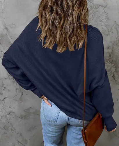 Vista 4 de ZESICA Women's 2024 Fall Casual Long Sleeve Crew Neck Side Slit Oversized Ribbed Knit Pullover Sweater Tops