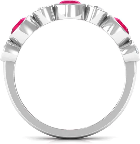 Vista 7 de Piedra natal de julio, juego de bisel certificado Ruby Alternate Half Eternity Band con moissanita