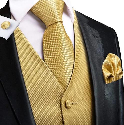 Vista 2 de Hi-Tie Conjunto de chaleco de seda para hombre y pañuelo con corbata, chaleco formal de jacquard para esmoquin de fiesta de boda