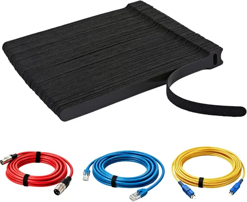 Vista 10 de 70 bridas reutilizables con gancho y bucle, bridas de alambre ajustables multiusos para organización de cables y 10 etiquetas para cables