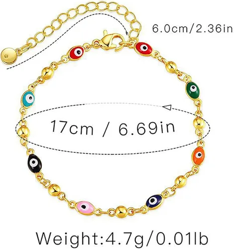 Vista 12 de Delicadas pulseras de oro para mujer, chapado en oro 18, ajustable, mal de ojo, mariposa, cuentas, perla, corazón, turquesa, hecha a mano para mujer